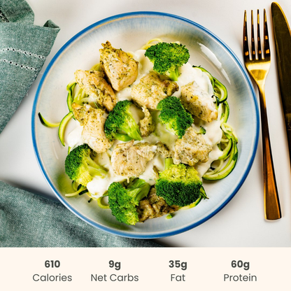 Chicken Pesto Alfredo with Broccoli on Zucchini Noodles