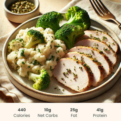 Herb Crusted Turkey with Roasted Broccoli & Cauliflower Mash