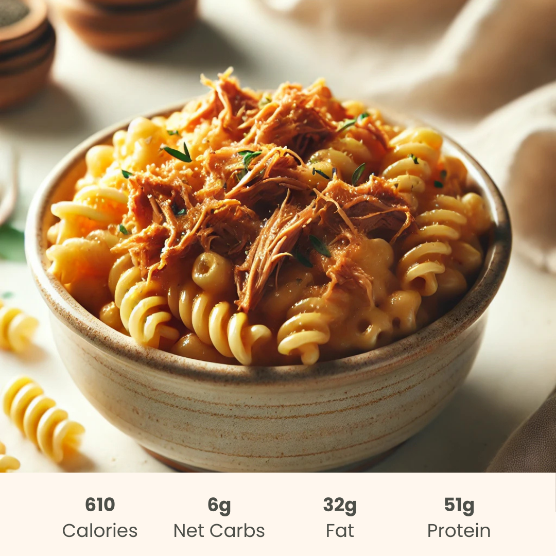 Pulled Pork Mac 'N' Cheese on Keto Pasta