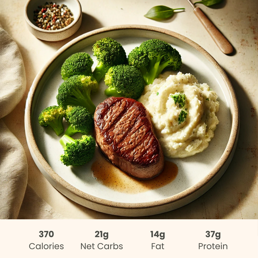 Classic Steakhouse Dinner with Broccoli & Mashed Potatoes