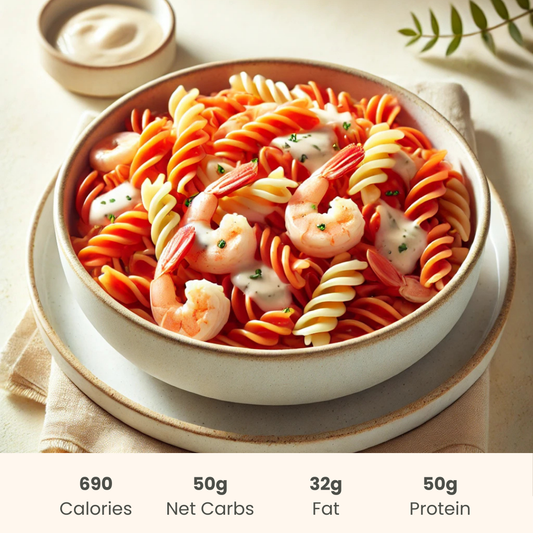 Creamy Shrimp Alfredo on on Red Lentil Protein Pasta