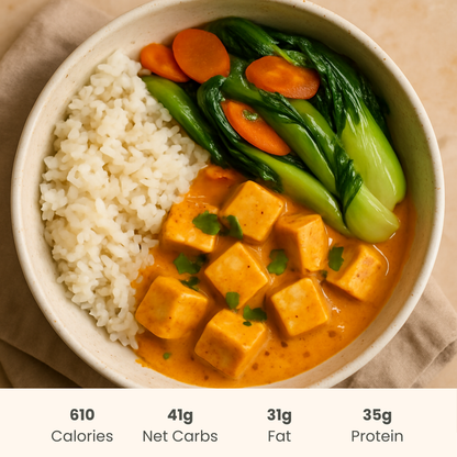 Thai Coconut Curry Tofu with Bok Choy over Jasmine Rice
