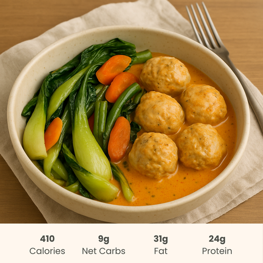 Thai Coconut Curry with Chicken Meatballs and Bok Choy Sauté