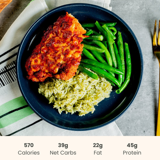 Chicken Parmesan on Pesto Rice