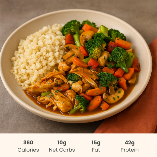 Honey Garlic Chicken with Stir-Fried Vegetables & Cauliflower Rice