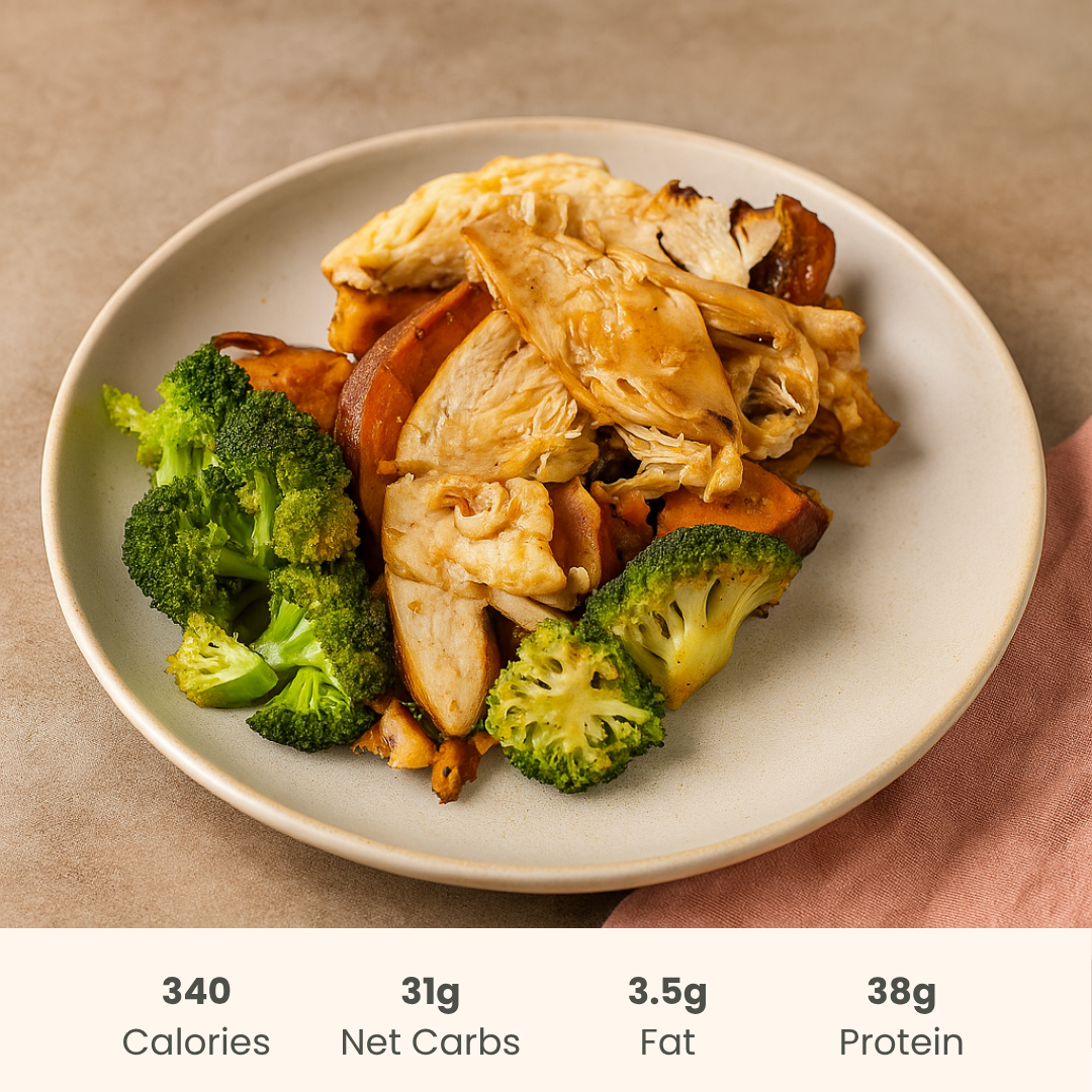 Honey Garlic Chicken with Sweet Potatoes & Broccoli