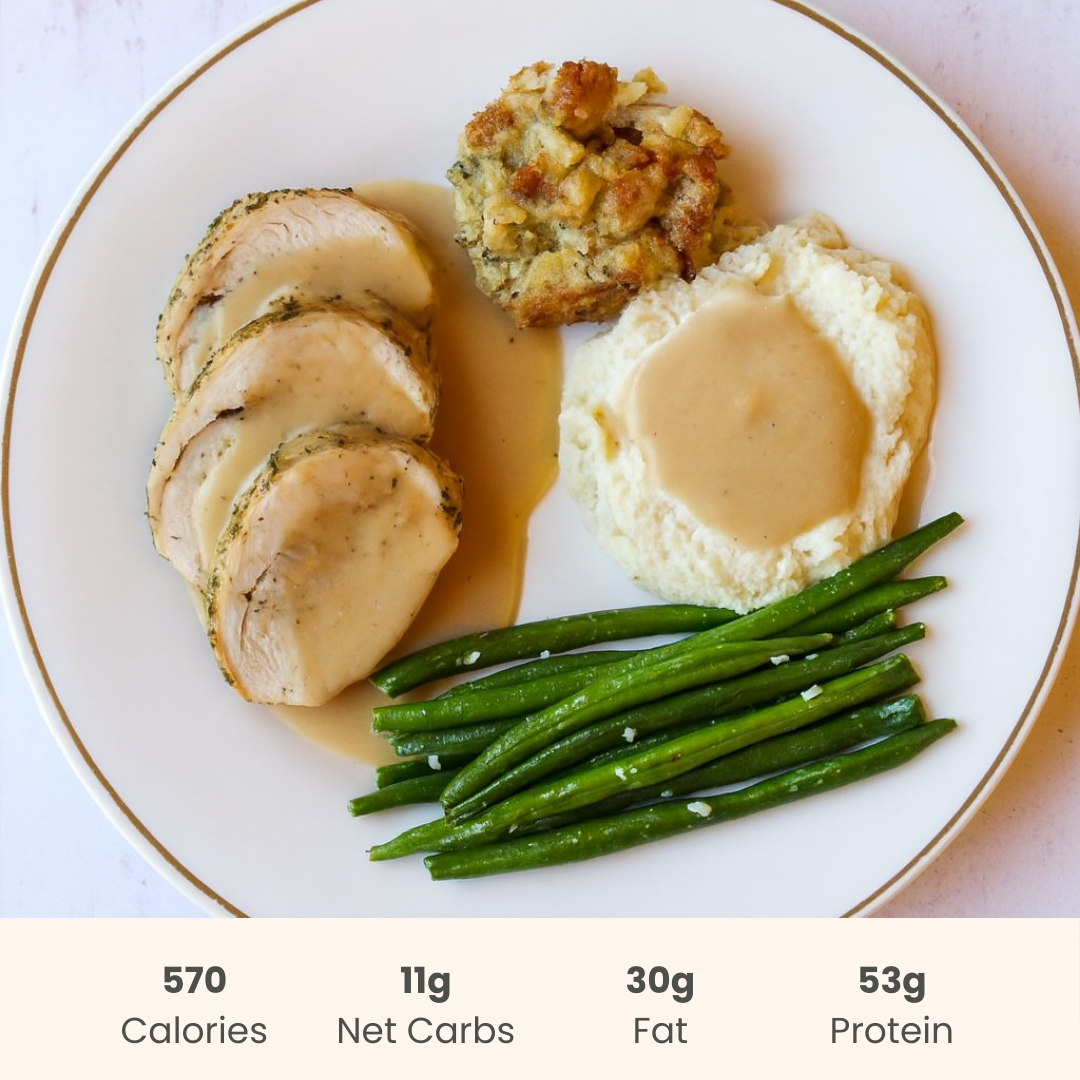 Classic Turkey Dinner with Keto Stuffing & Cauliflower Mash