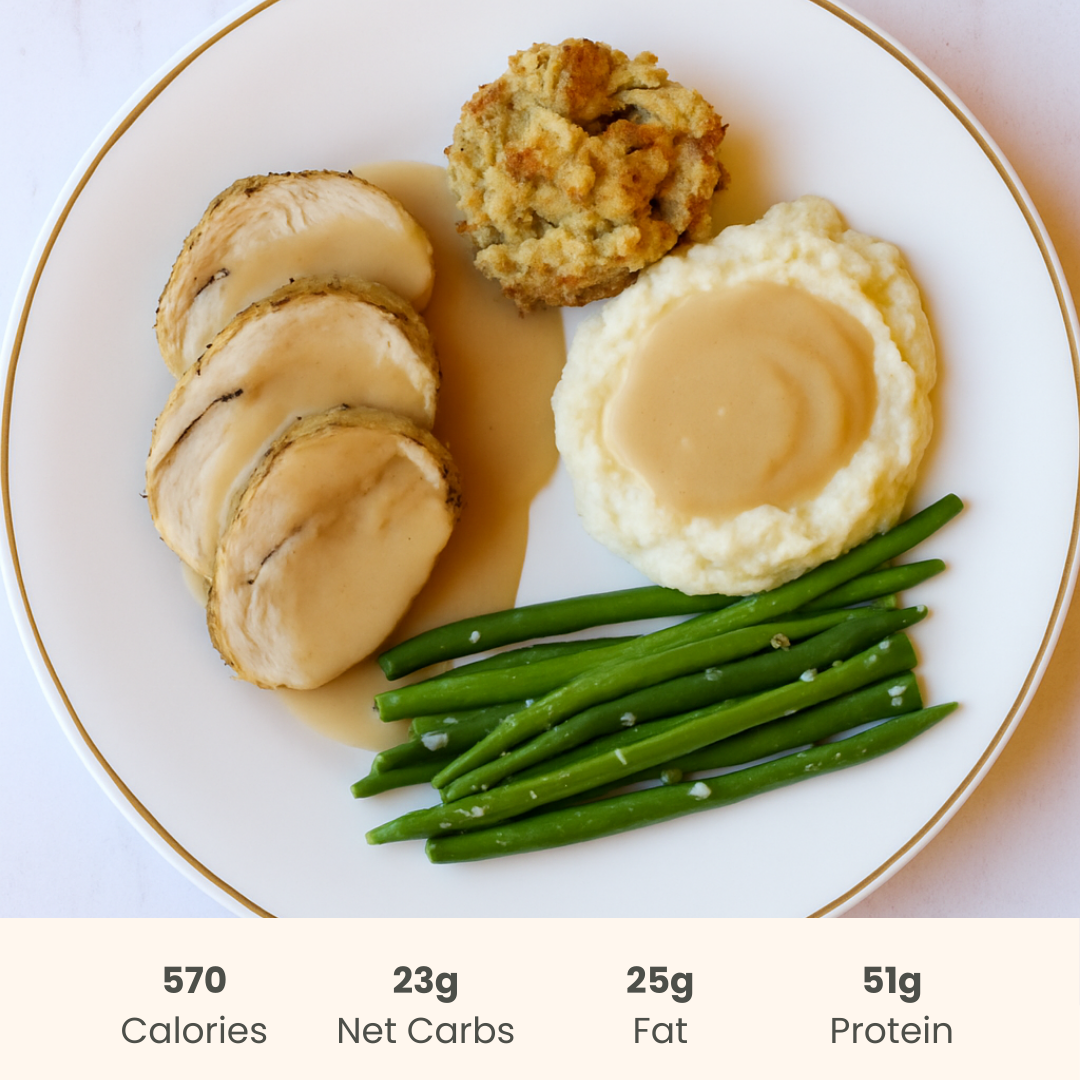Classic Turkey Dinner with Stuffing & Mashed Potatoes