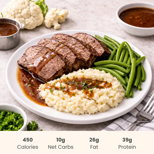 Slow Roasted Beef with Cauliflower Mash & Gravy