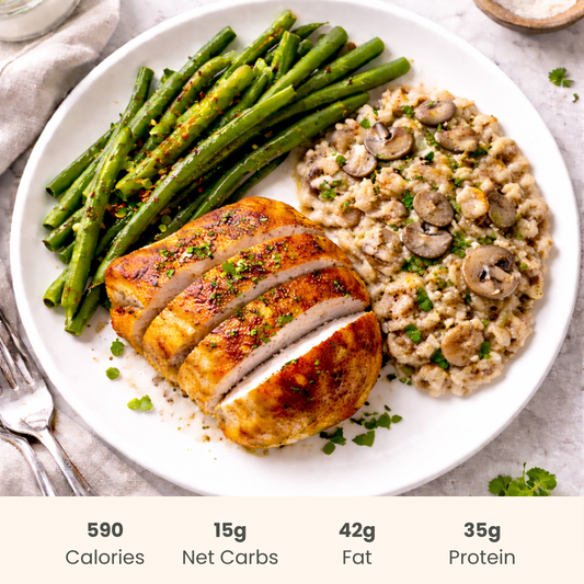 Chalet Chicken with Mushroom Cauliflower Risotto & Green Beans