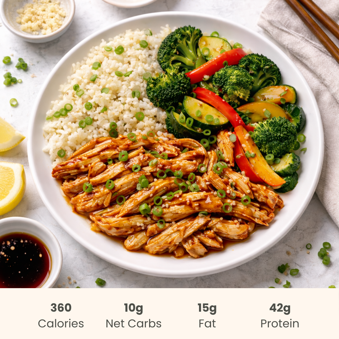 Honey Garlic Chicken with Stir-Fried Vegetables & Cauliflower Rice