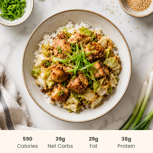 Ginger Scallion Chicken With Miso Tahini Roasted Cabbage & Golden Jasmine Rice