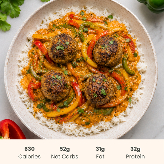 Red Curry Chicken Meatballs on Jasmine Rice