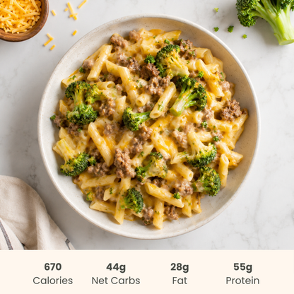 Tender Beef Protein Pasta  Mac n' Cheese with Broccoli