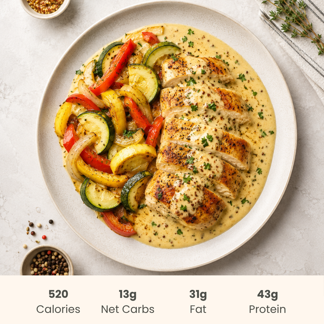 Creamy Golden Dijon Chicken with Vegetable Sauté