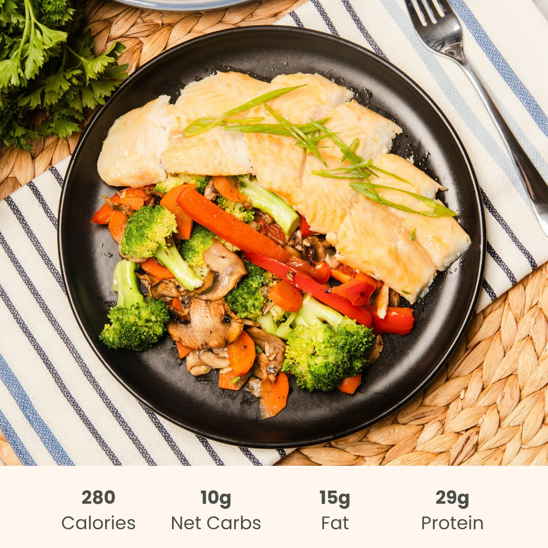 Soy Garlic Glazed White Fish with Stir-Fry Vegetables