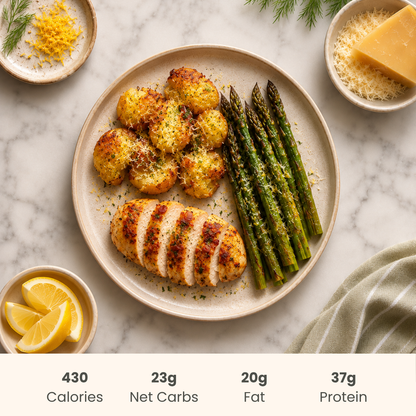 Bacon Ranch Chicken With Smashed Potatoes & Parm Roasted Asparagus