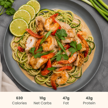 Chicken & Shrimp Pad Thai on Zucchini Noodles