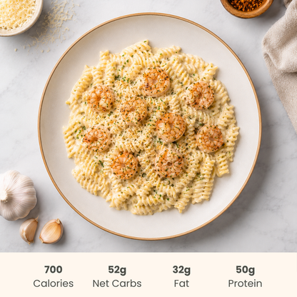 Cajun Shrimp Alfredo on Gluten-Free Protein Pasta
