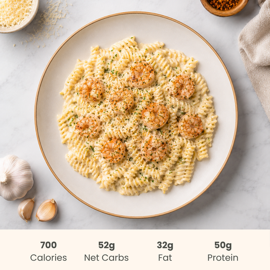 Cajun Shrimp Alfredo on Gluten-Free Protein Pasta