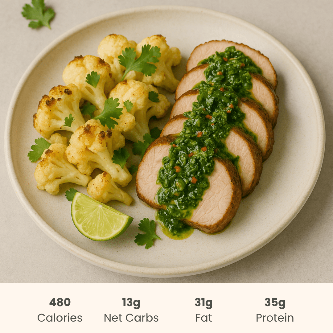 Cuban Pork Tenderloin with Chimichurri & Zesty Cauliflower