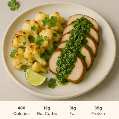 Cuban Pork Tenderloin with Chimichurri & Zesty Cauliflower