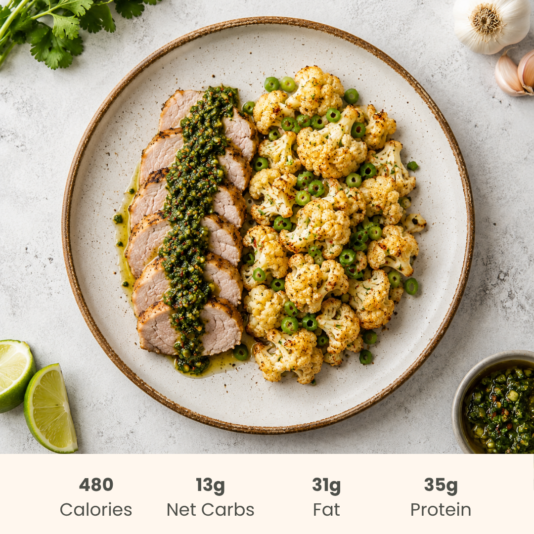 Cuban Pork Tenderloin with Chimichurri & Zesty Cauliflower