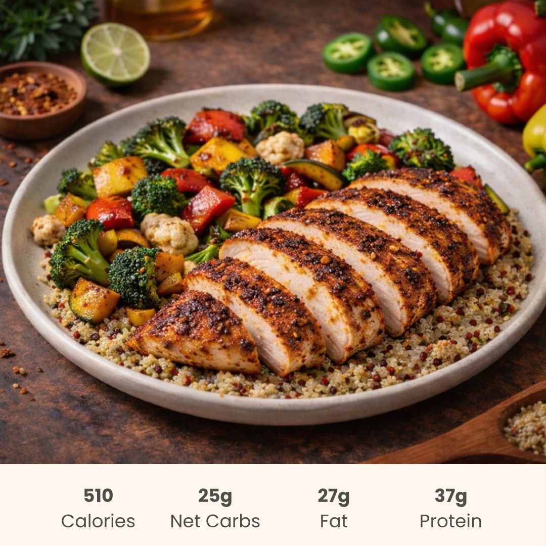 Southwest Chicken with Roasted Vegetables & Quinoa