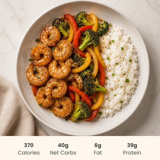 Honey Garlic Shrimp with Stir-Fried Vegetables & Jasmine Rice