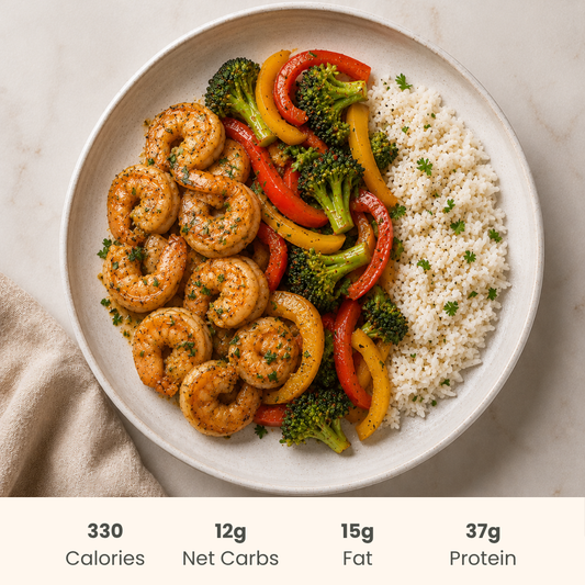 Honey Garlic Shrimp with Stir-Fried Vegetables & Cauliflower Rice