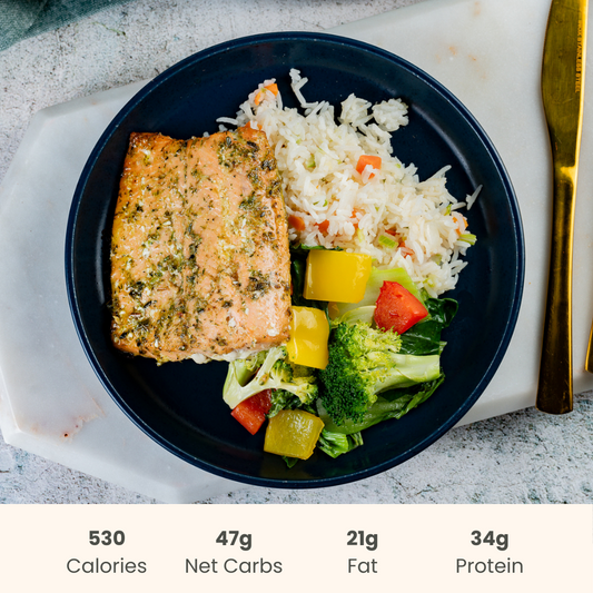 Double Citrus Salmon with Basmati Rice Pilaf & Spring Vegetables
