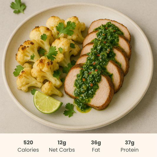 Cuban Pork Tenderloin with Chimichurri & Zesty Cauliflower