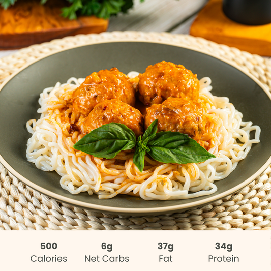 Red Curry Chicken Meatballs on Konjac Noodles