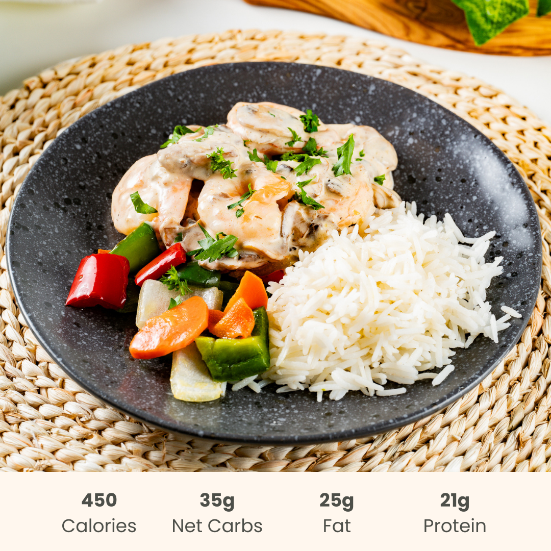 Creamy Shrimp Stir Fry on Jasmine Rice