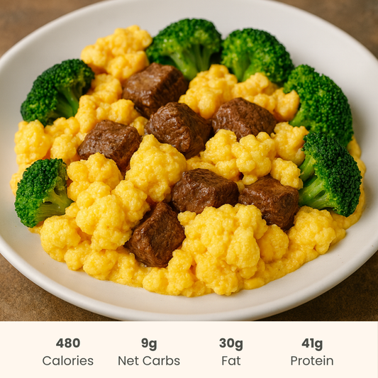 Tender Beef Cauliflower Mac n' Cheese with Broccoli