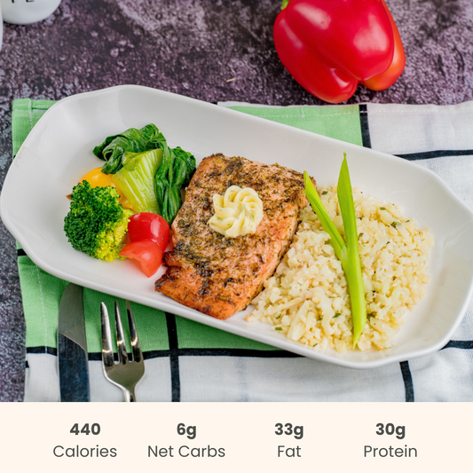 Double Citrus Salmon with Coconut Cauliflower Rice & Spring Vegetables