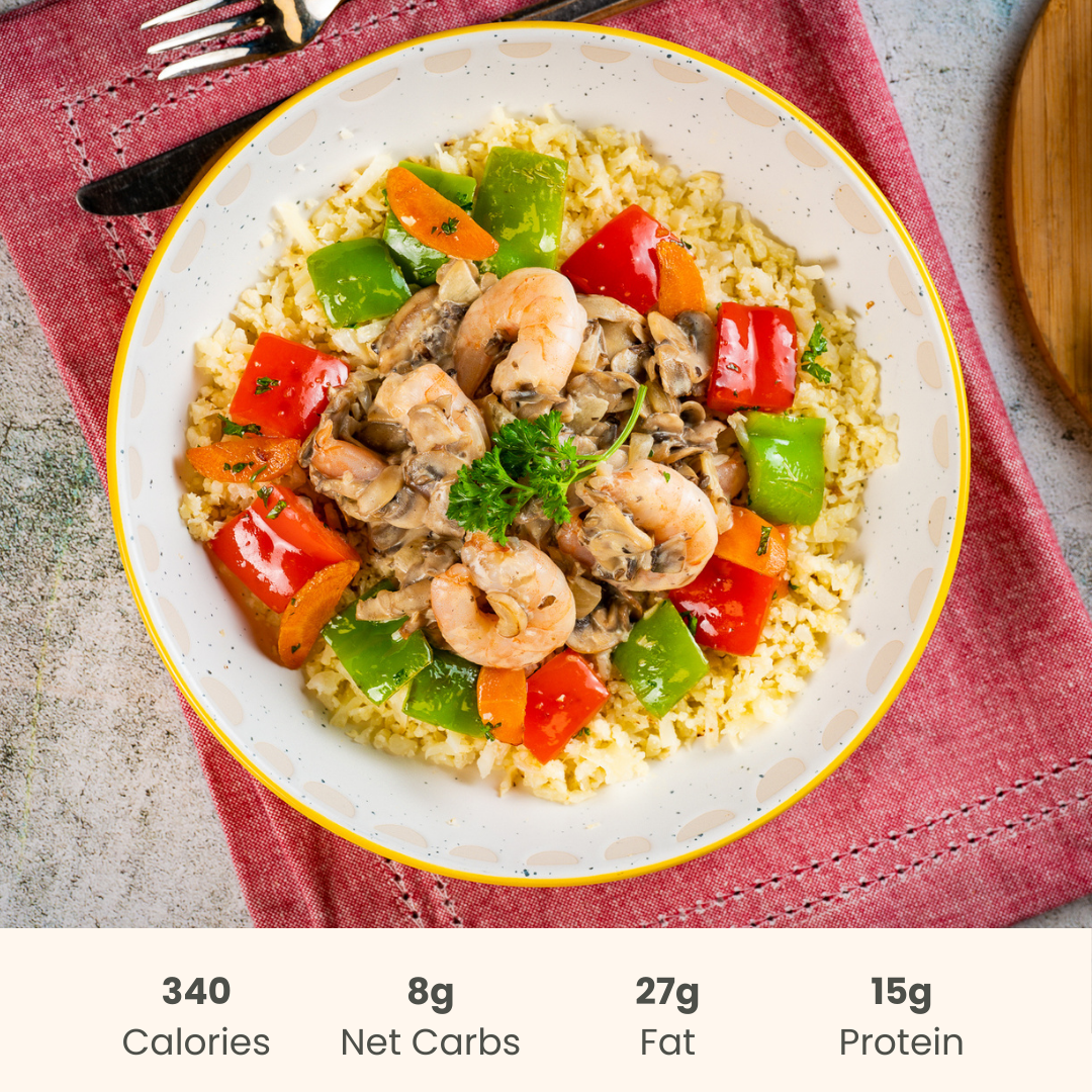 Spicy Shrimp Stir Fry on Cauliflower Rice