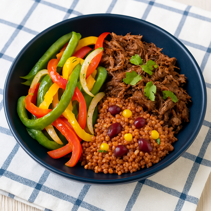 Pork Carnitas with Fajita Vegetables & Mexican Quinoa