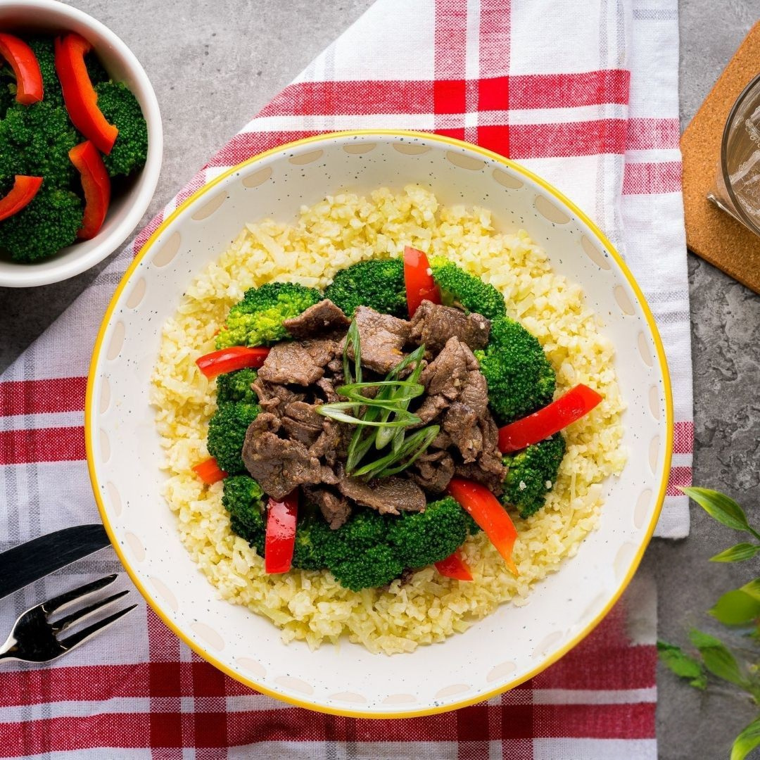 Mongolian Beef Stir Fry on Cauliflower Rice