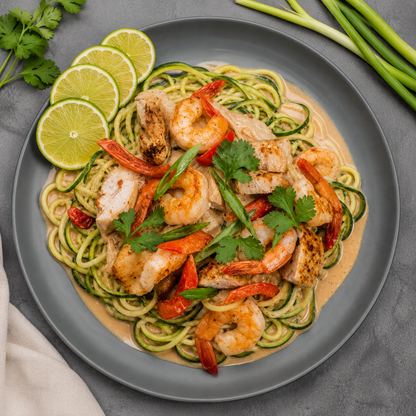 Chicken & Shrimp Pad Thai on Zucchini Noodles