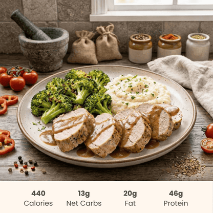 Pork Tenderloin with Broccoli, Cauliflower Mash & Gravy - ketolibriyum