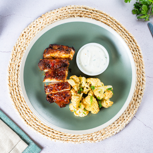 Tandoori Chicken with Cauliflower & Zesty Yogurt Dip