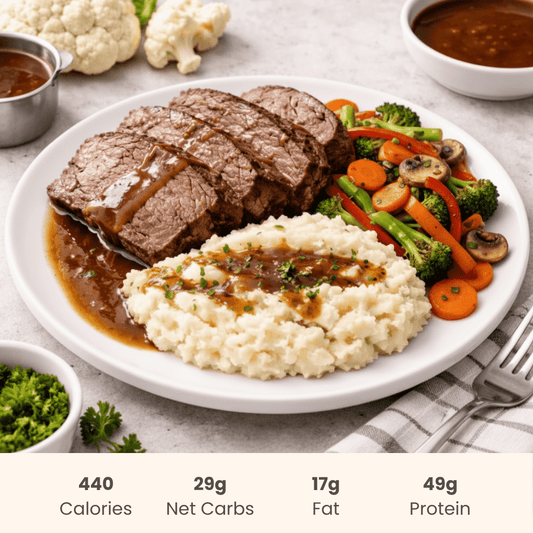 Slow Roasted Beef Au Jus with Sauteed Veg & Mashed Potatoes - ketolibriyum