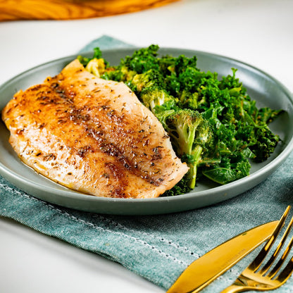 Spanish Style Basa with Romesco Sauce, Roasted Kale, and Broccoli - ketolibriyum