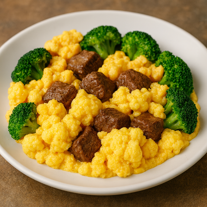Tender Beef Cauliflower Mac n' Cheese with Broccoli