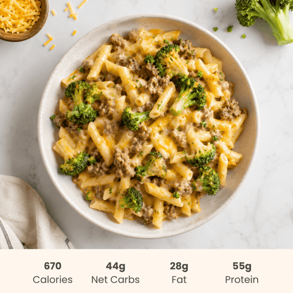 Tender Beef Protein Pasta Mac n' Cheese with Broccoli - ketolibriyum