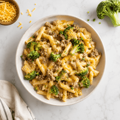 Tender Beef Protein Pasta Mac n' Cheese with Broccoli - ketolibriyum