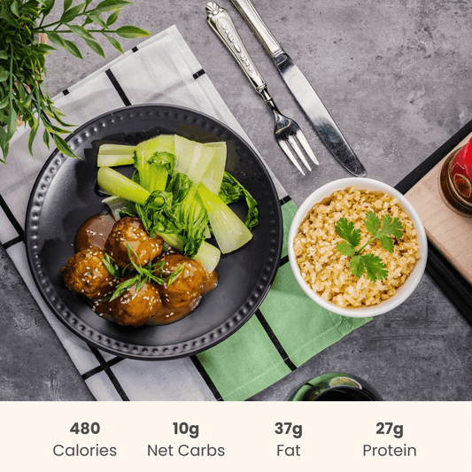 Teriyaki Chicken Meatballs With Bok Choy & Basil Cauli Fried Rice - ketolibriyum