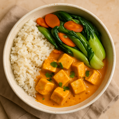 Thai Coconut Curry Tofu with Bok Choy over Jasmine Rice