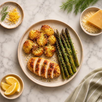 Bacon Ranch Chicken With Smashed Potatoes & Parm Roasted Asparagus